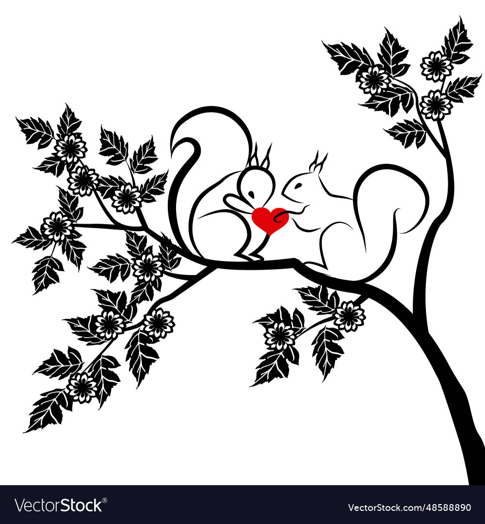 Squirrels in a tree with heart Vector Image Squirrels in a tree with heart