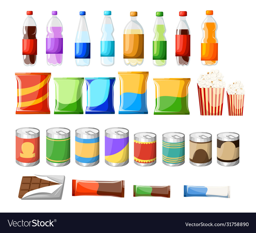 Vending machine product items set flat food Vector Image