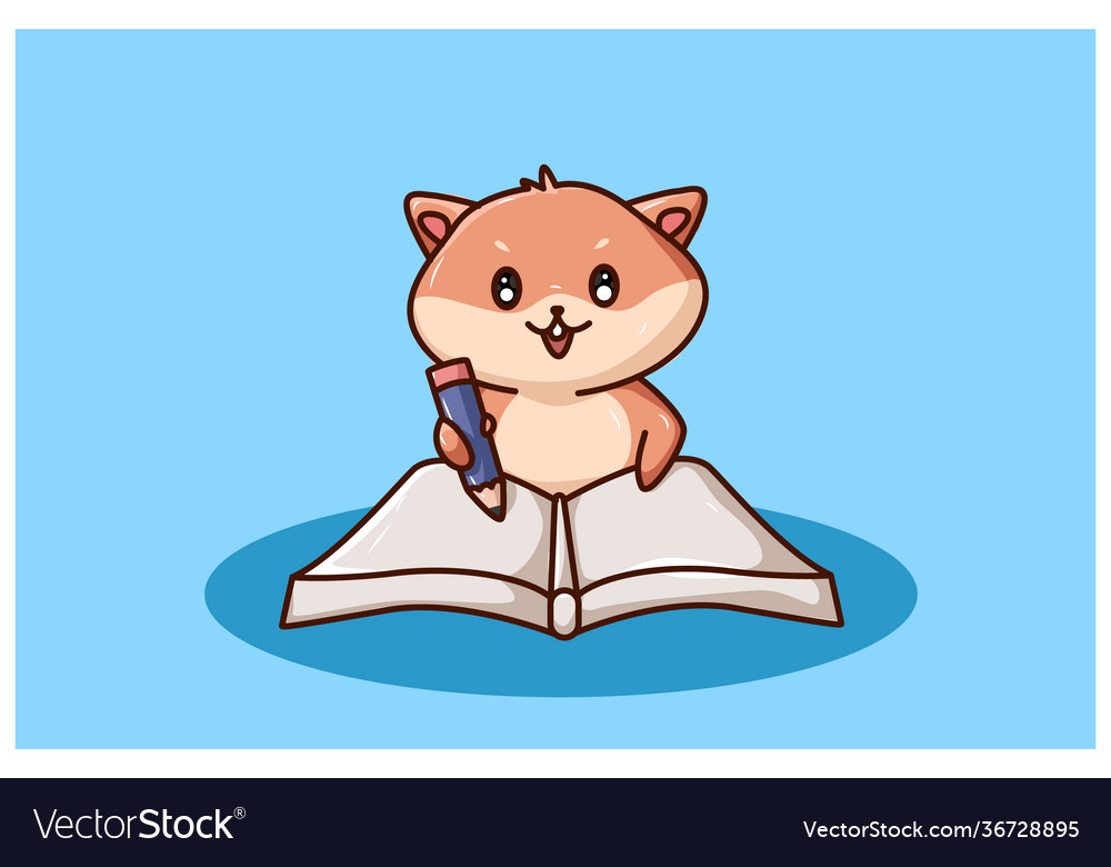 A cute hamster is writing in book