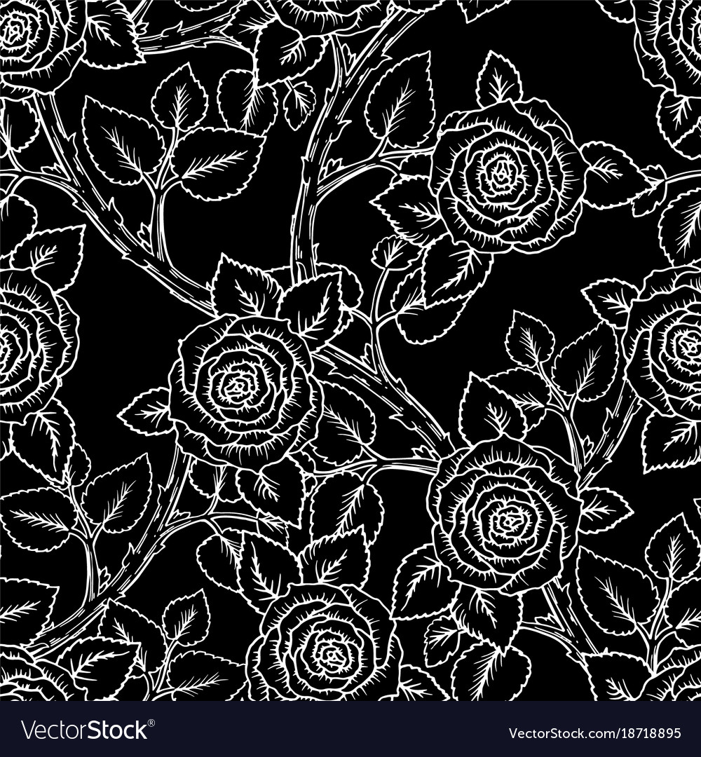 Beautiful black and white seamless pattern roses Vector Image