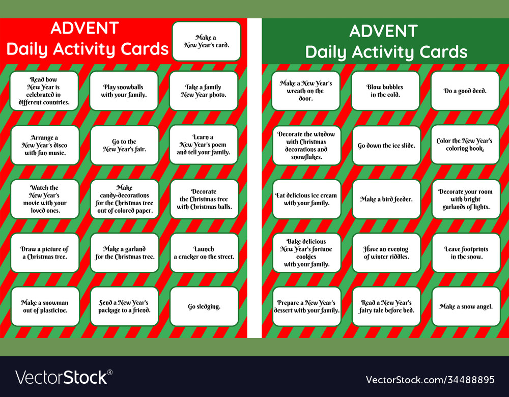 Christmas advent activity card cards for children Vector Image