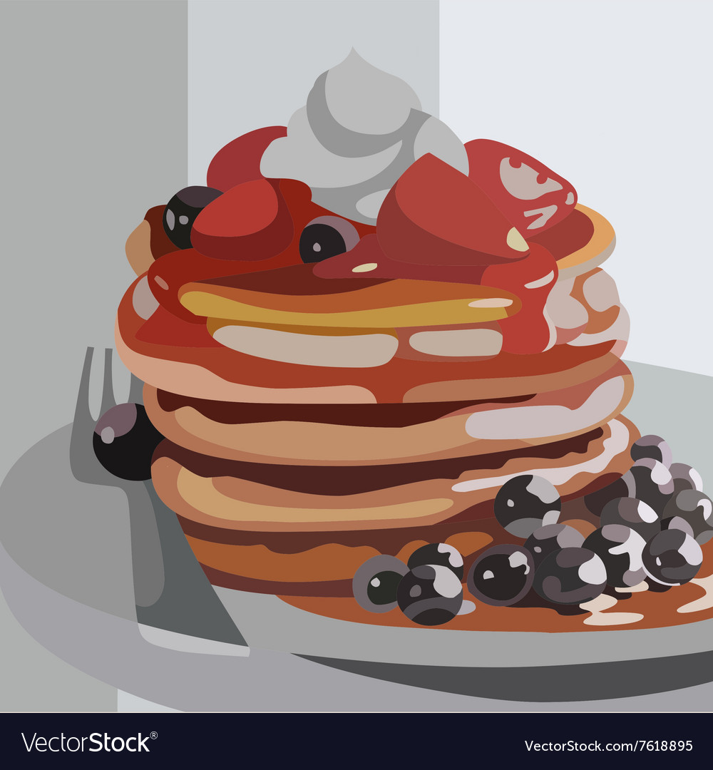 Drawn pancakes with berries on a plate