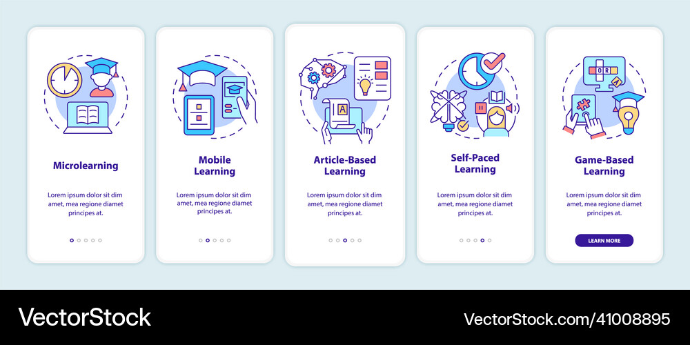 Elearning methods onboarding mobile app screen Vector Image