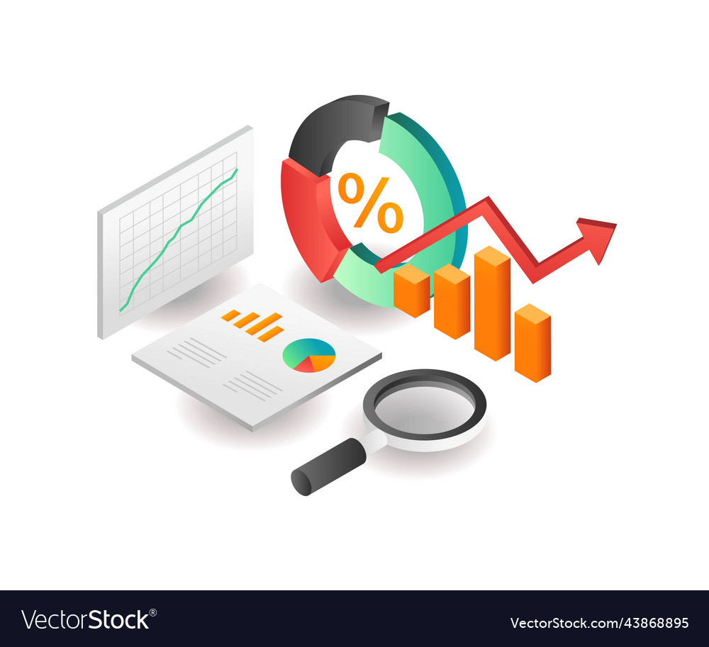 Isometric concept pie cart data analysis Vector Image