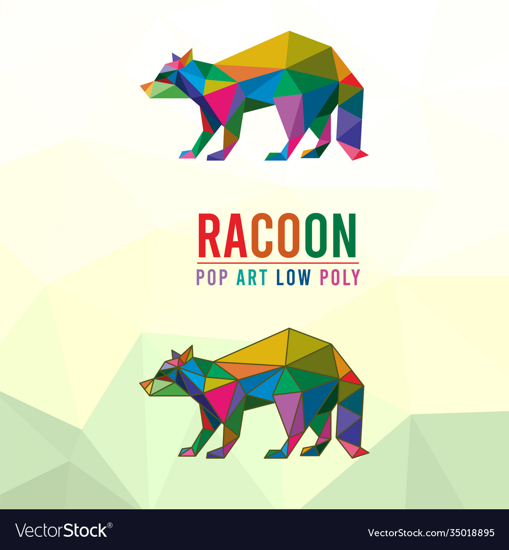 Racoon animal pet pop art low poly line logo icon