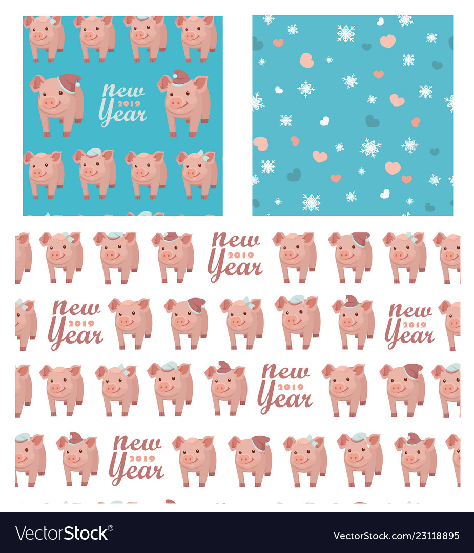 Set collection seamless patterns with pigs