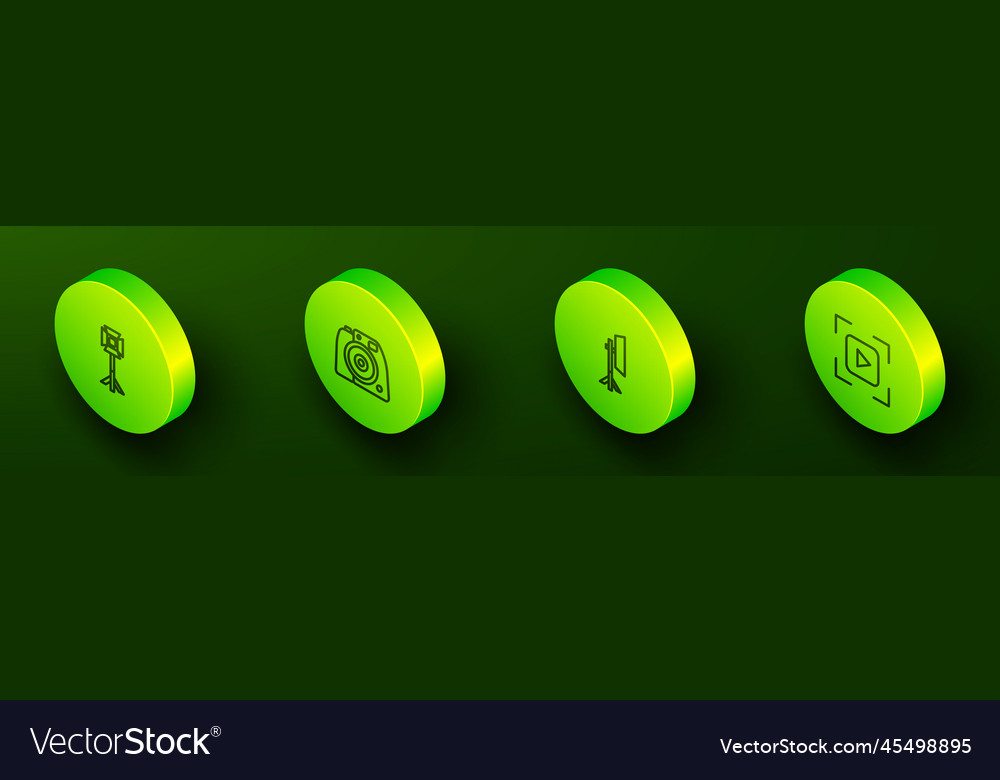 Set isometric line studio light bulb in softbox