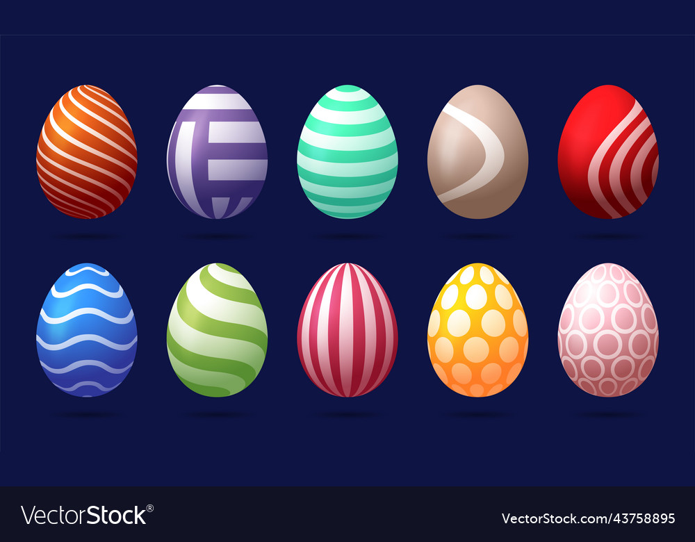 Set of 10 color easter eggs with pattern design
