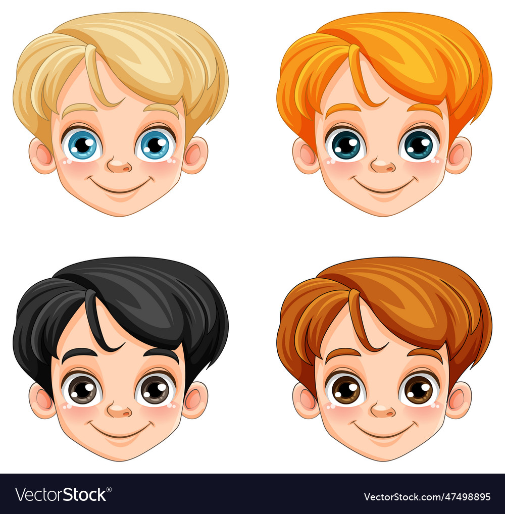 Set of c ute boy head cartoon character Royalty Free Vector