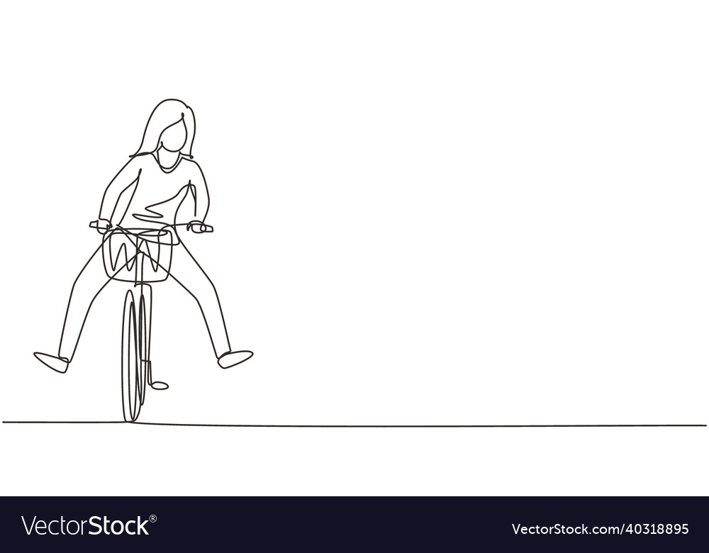 Single one line drawing happy young woman Vector Image