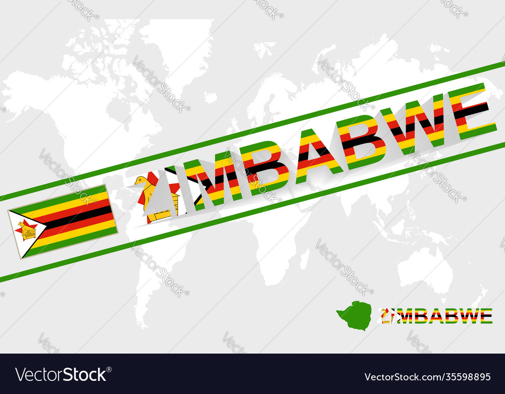 Zimbabwe map flag and text