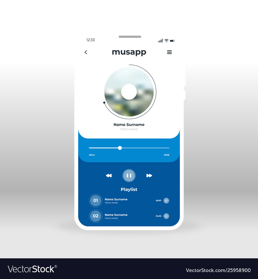 Blue music player app ui ux gui screen for mobile Vector Image