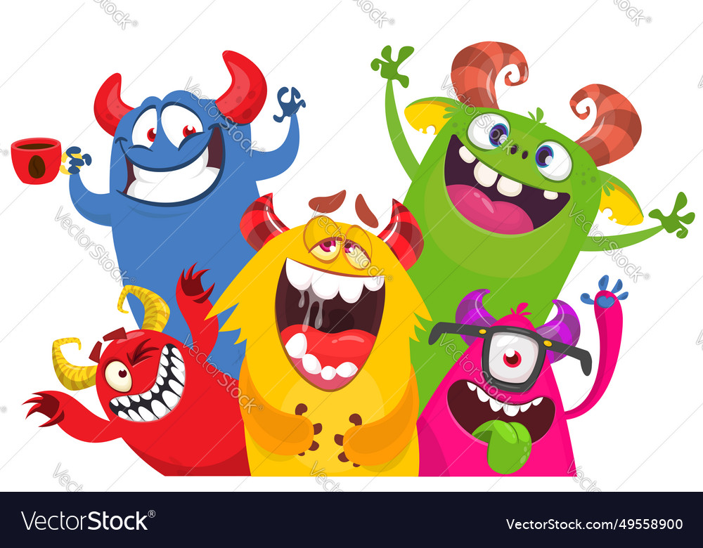 Cartoon monsters set birthday party invitation