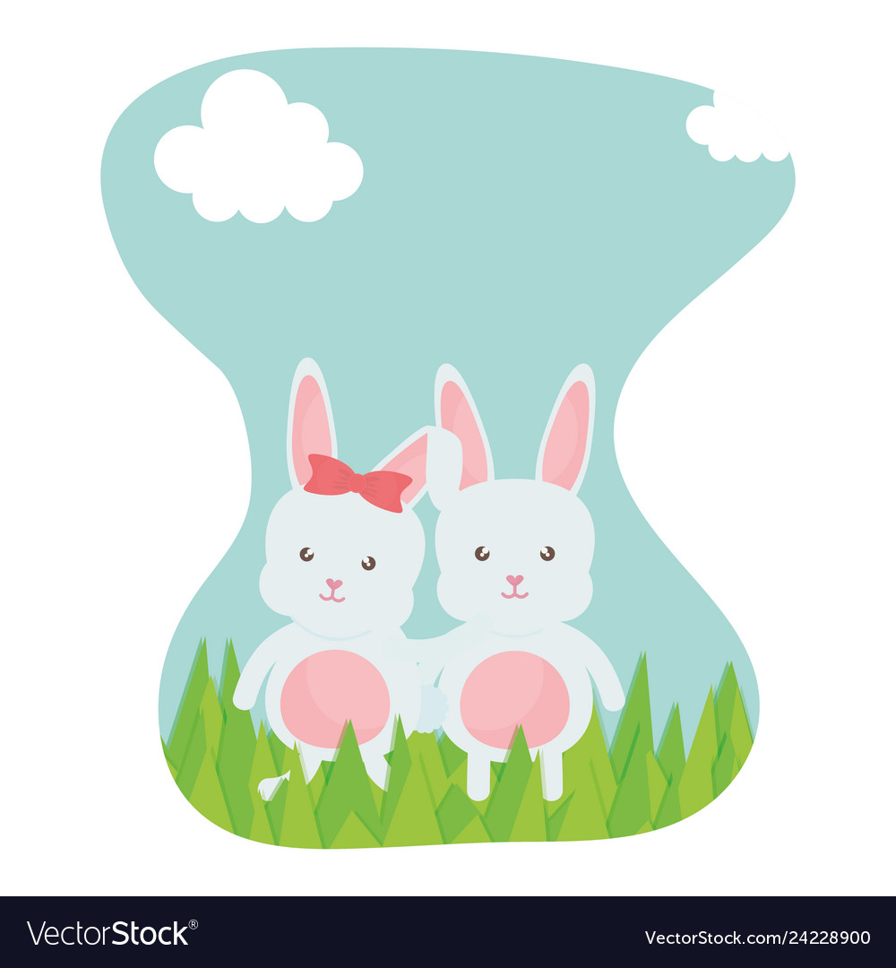 Cute rabbits in the landscape characters