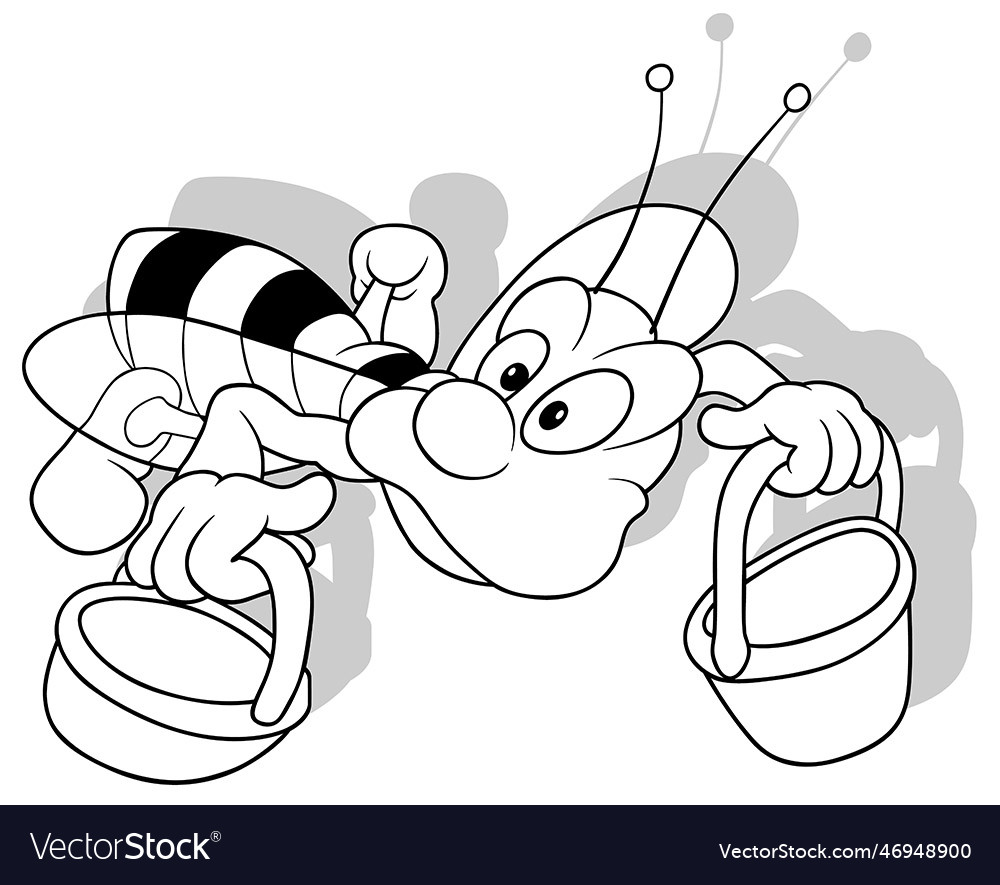 Drawing of a flying bee with two baskets in hands Vector Image