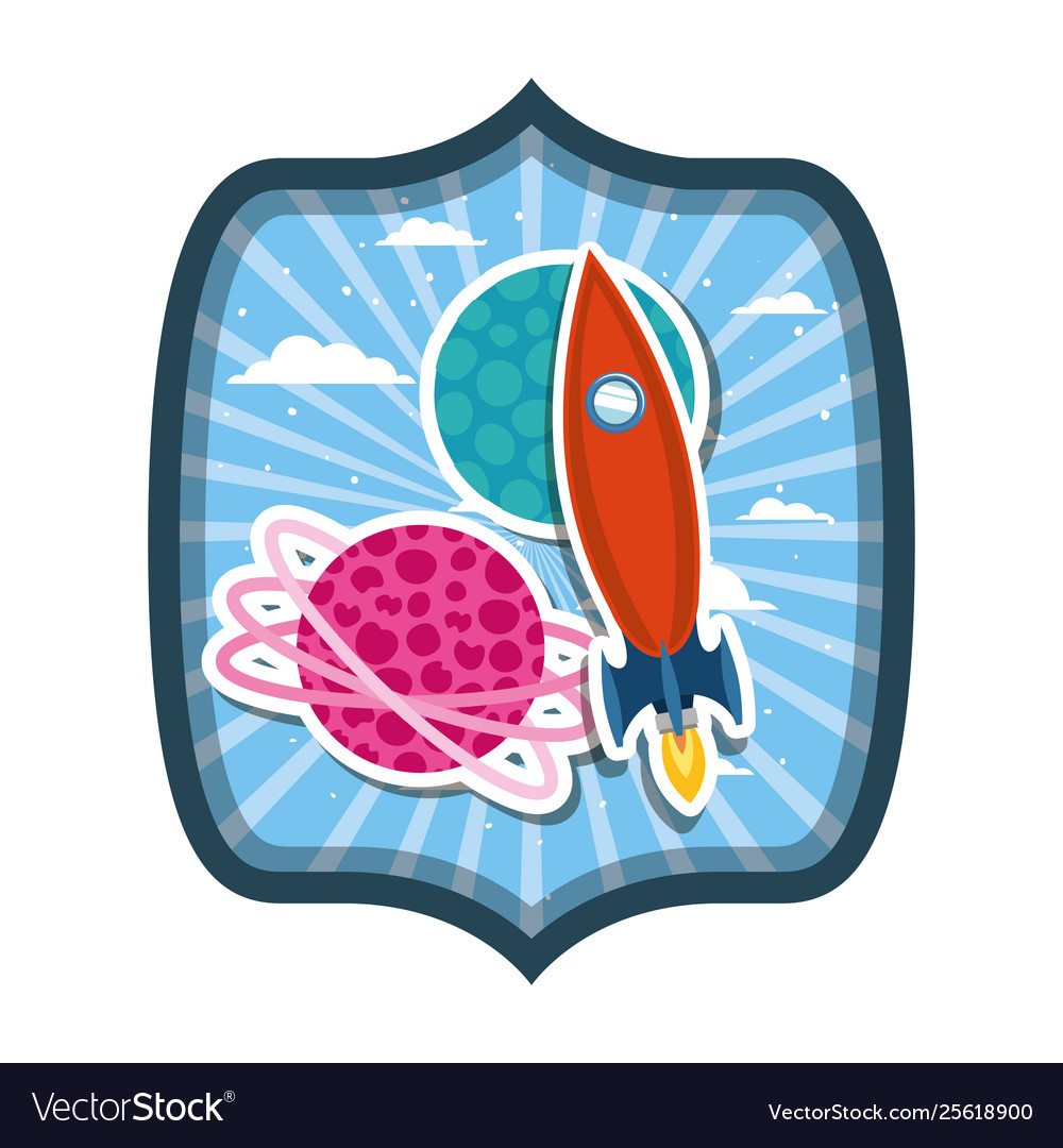 Frame with rocket flying and planets solar vector image Frame with rocket flying and planets solar