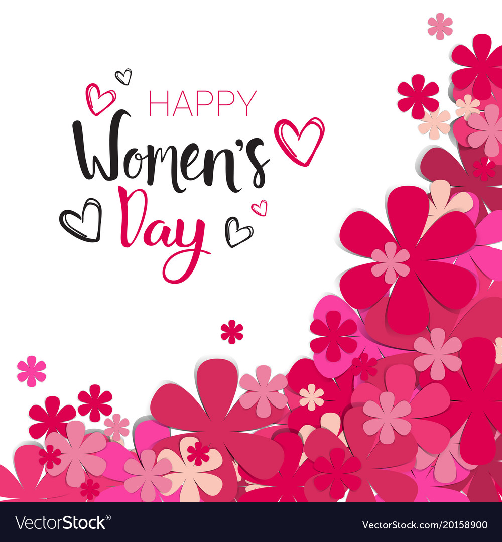 Happy Women Day Background With Pink Flowers And Vector Image