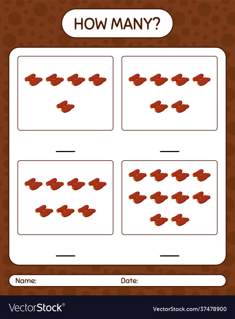 How many counting game with dates fruit worksheet Vector Image How many counting game with dates fruit worksheet