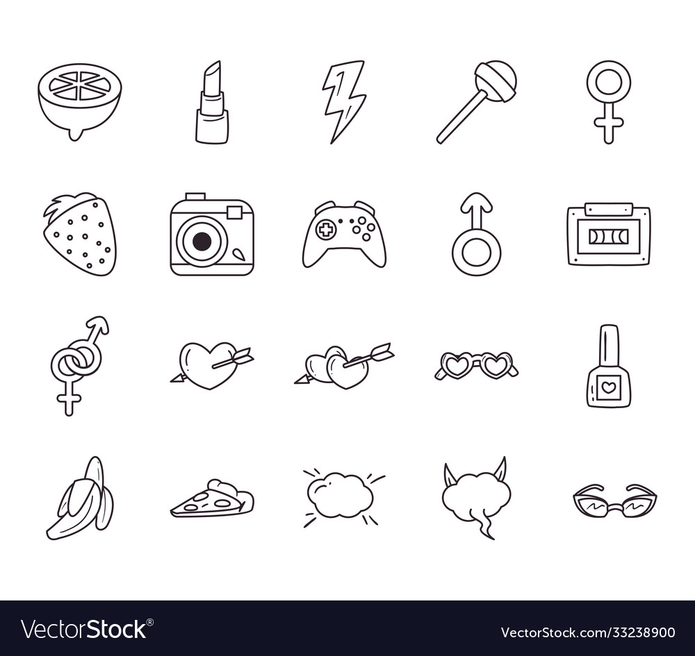 Pop art line style bundle icons design