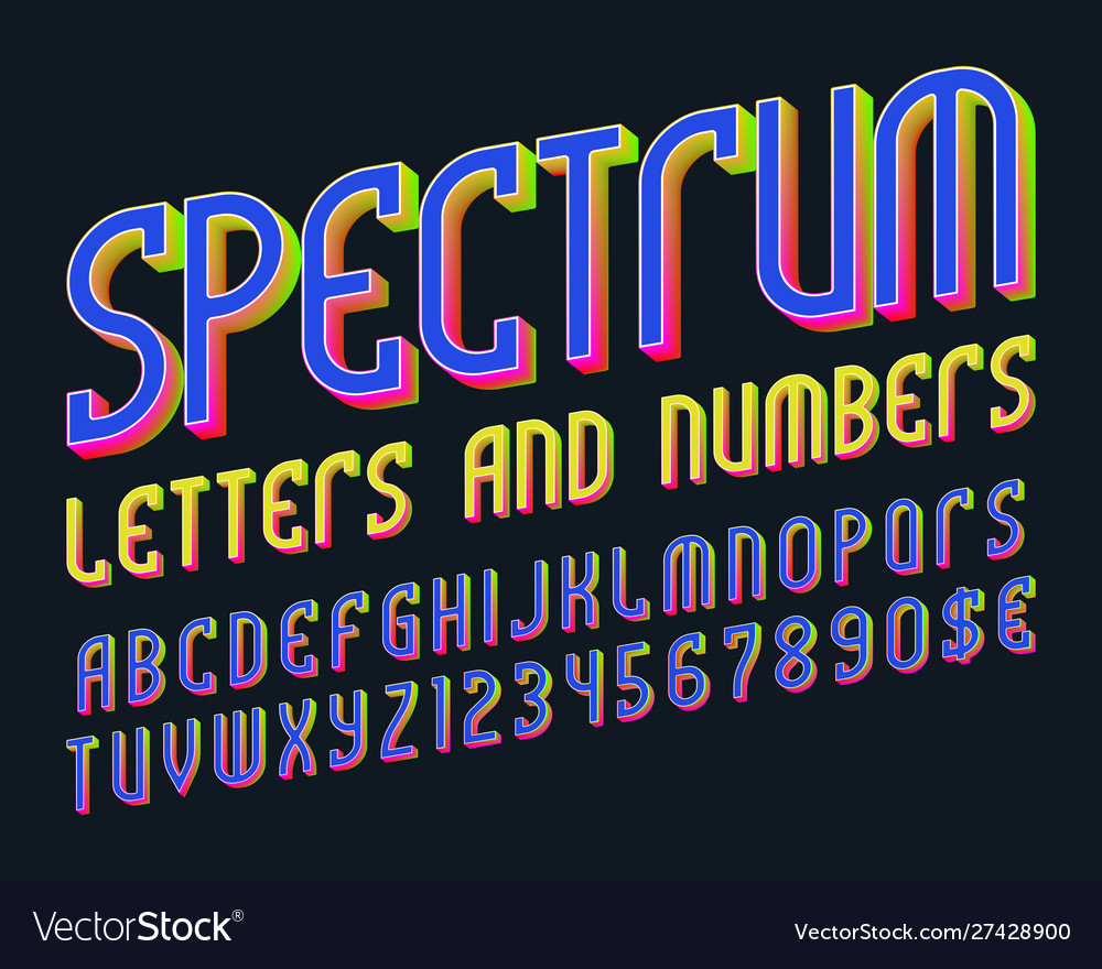 Spectrum colored alphabet with numbers vector image Spectrum colored alphabet with numbers