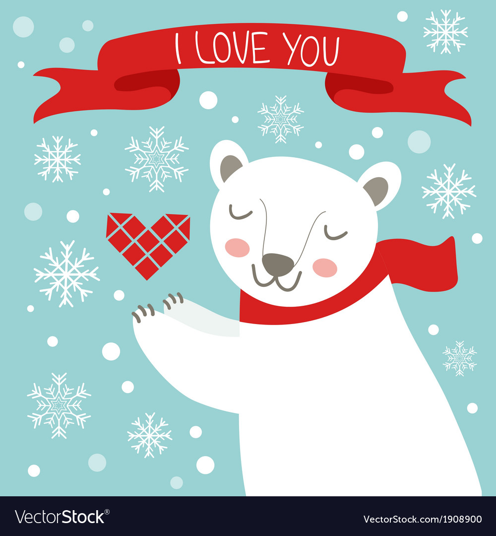 Valentines day card with cute polar bear