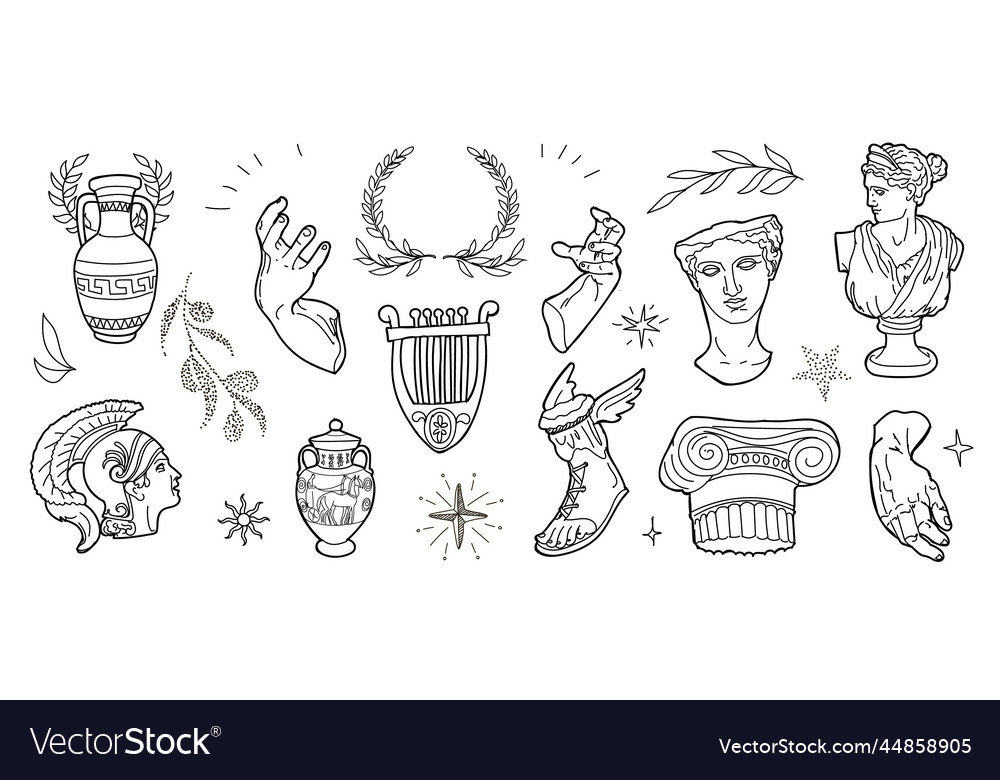 Abstract Greek Hand Drawn Ancient Sculpture Set Vector Image