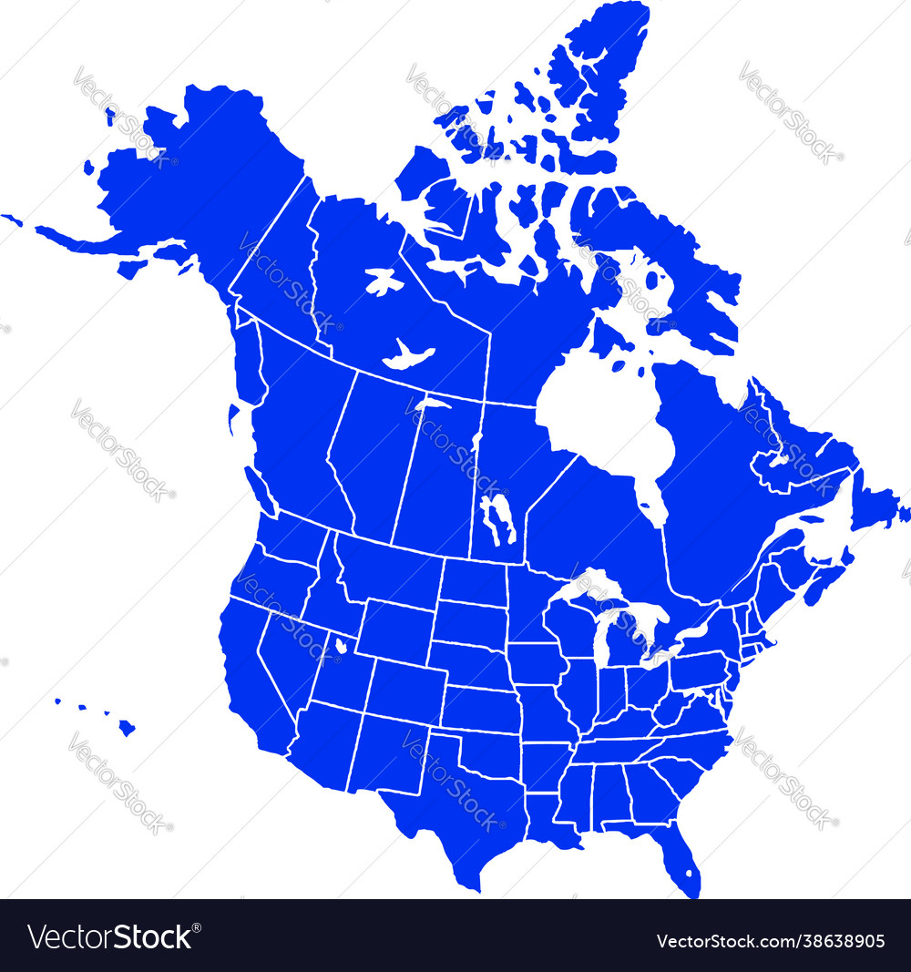 Blau gefärbt Nordamerika Umriss Karte politisch vector image Blau gefärbt Nordamerika Umriss Karte politisch