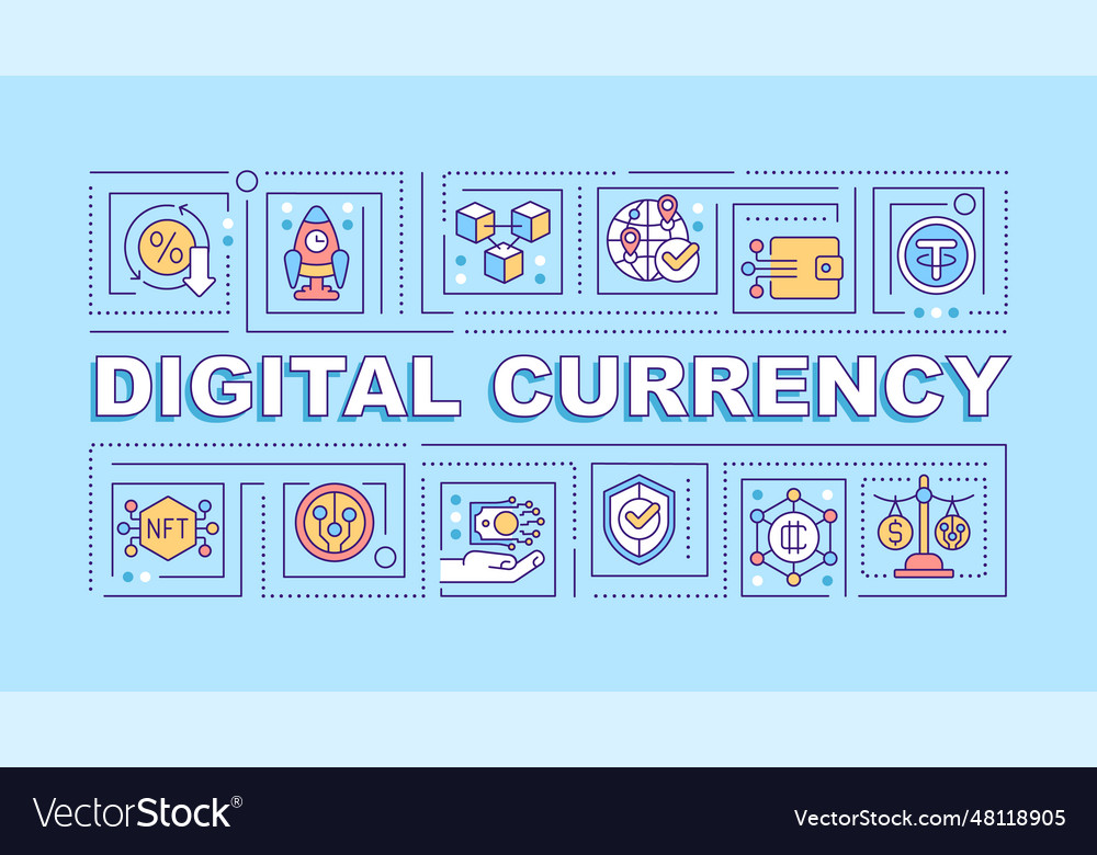Digital currency text with linear icons