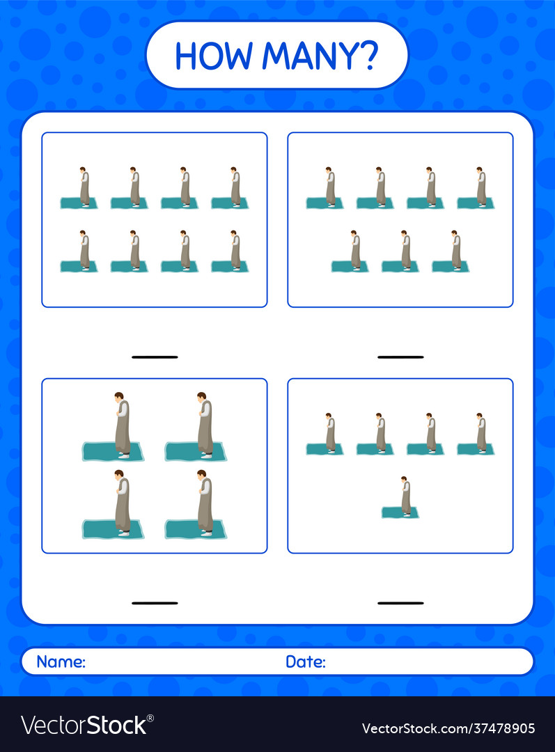 How many counting game with praying worksheet vector image How many counting game with praying worksheet