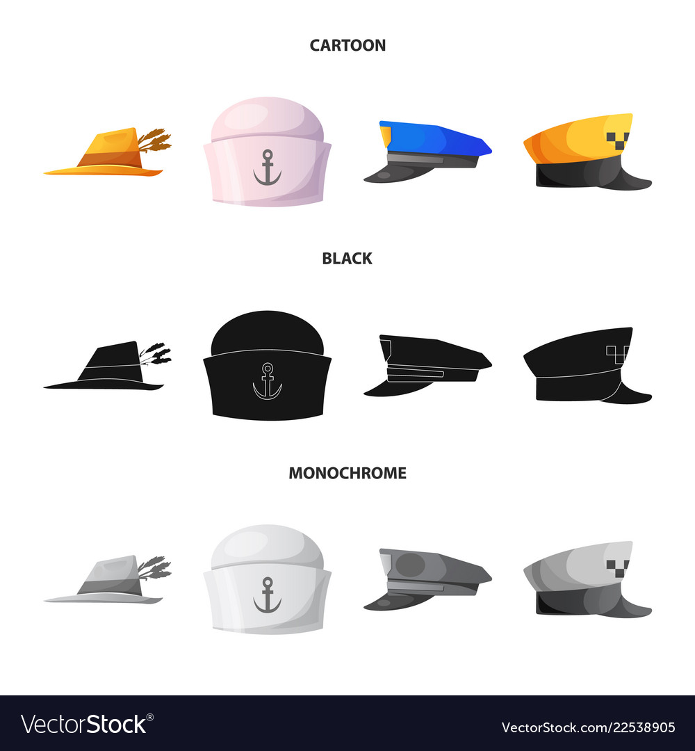 Isolated object of headgear and cap icon set vector image Isolated object of headgear and cap icon set