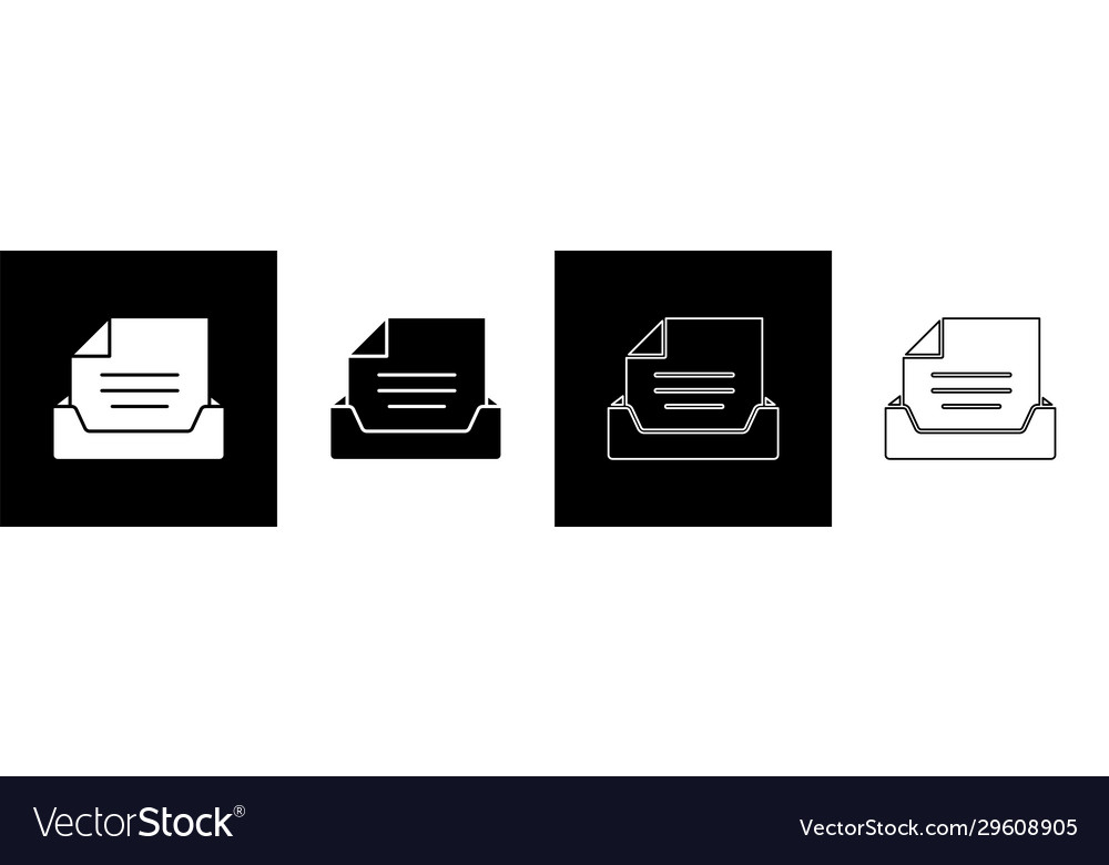 Set drawer with document icon isolated on black vector image Set drawer with document icon isolated on black