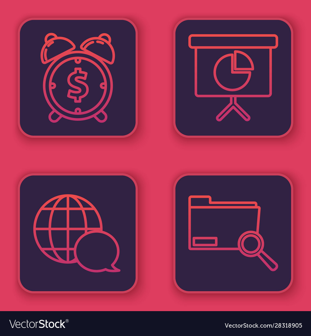 Set line alarm clock with dollar symbol world map vector image Set line alarm clock with dollar symbol world map