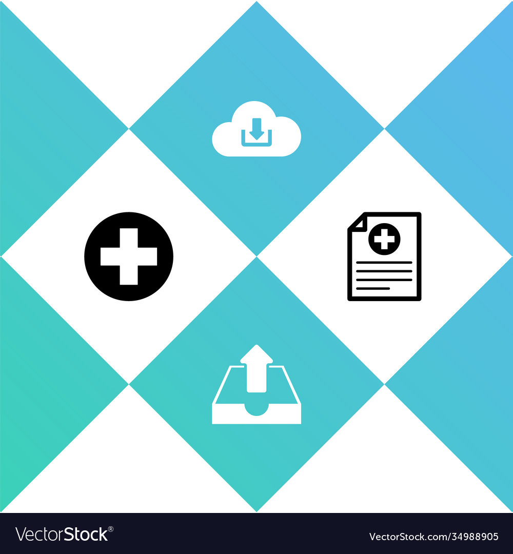 Set medical cross in circle upload inbox cloud vector image Set medical cross in circle upload inbox cloud