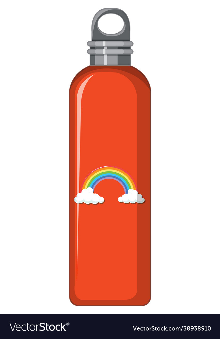 A orange thermo bottle with rainbow pattern