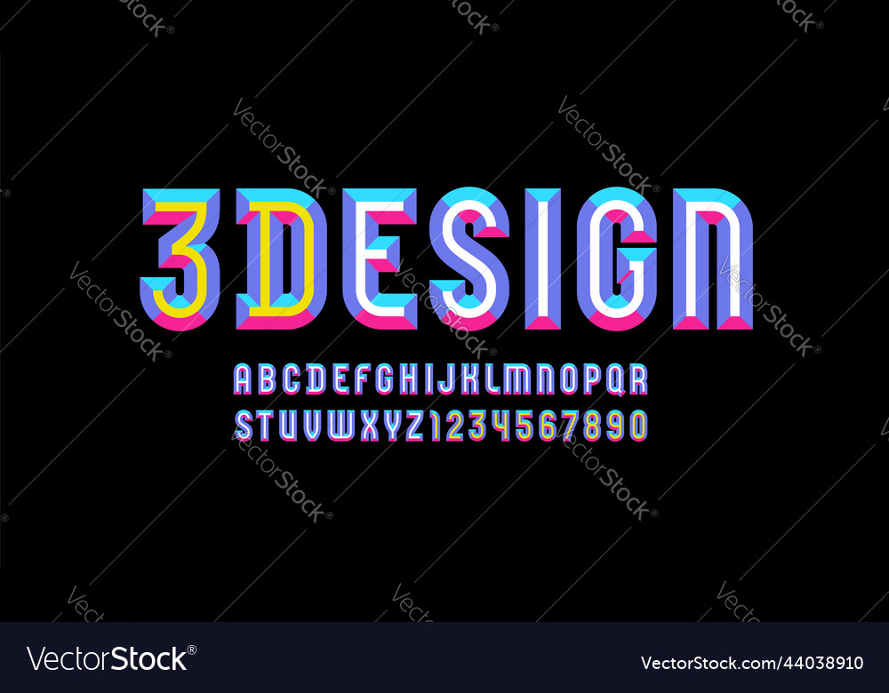Alphabet from chiseled block facet font vector image Alphabet from chiseled block facet font