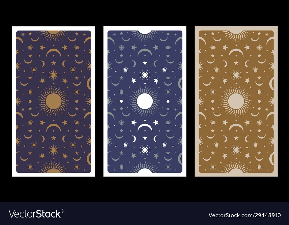 Back tarot card decorated with stars sun