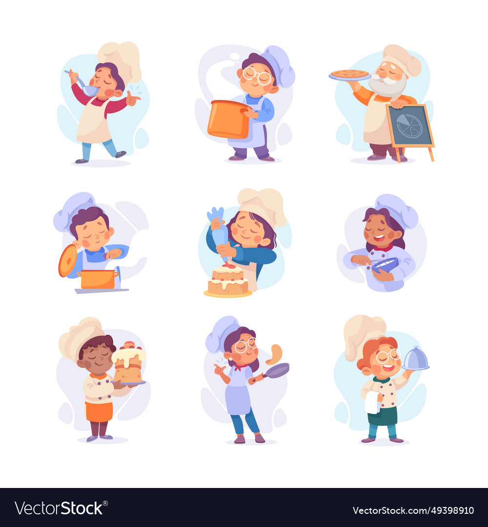 Children cook or chef character in uniform cooking vector image Children cook or chef character in uniform cooking