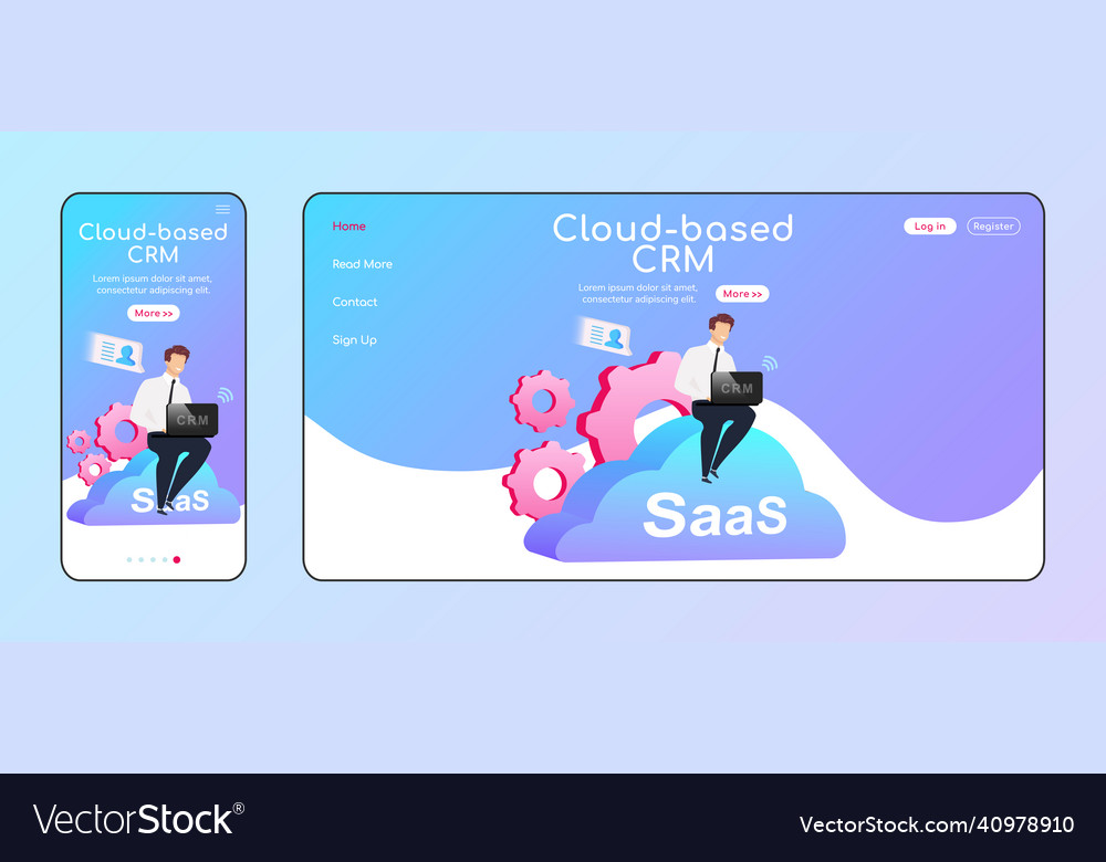 Cloud based crm adaptive landing page flat color