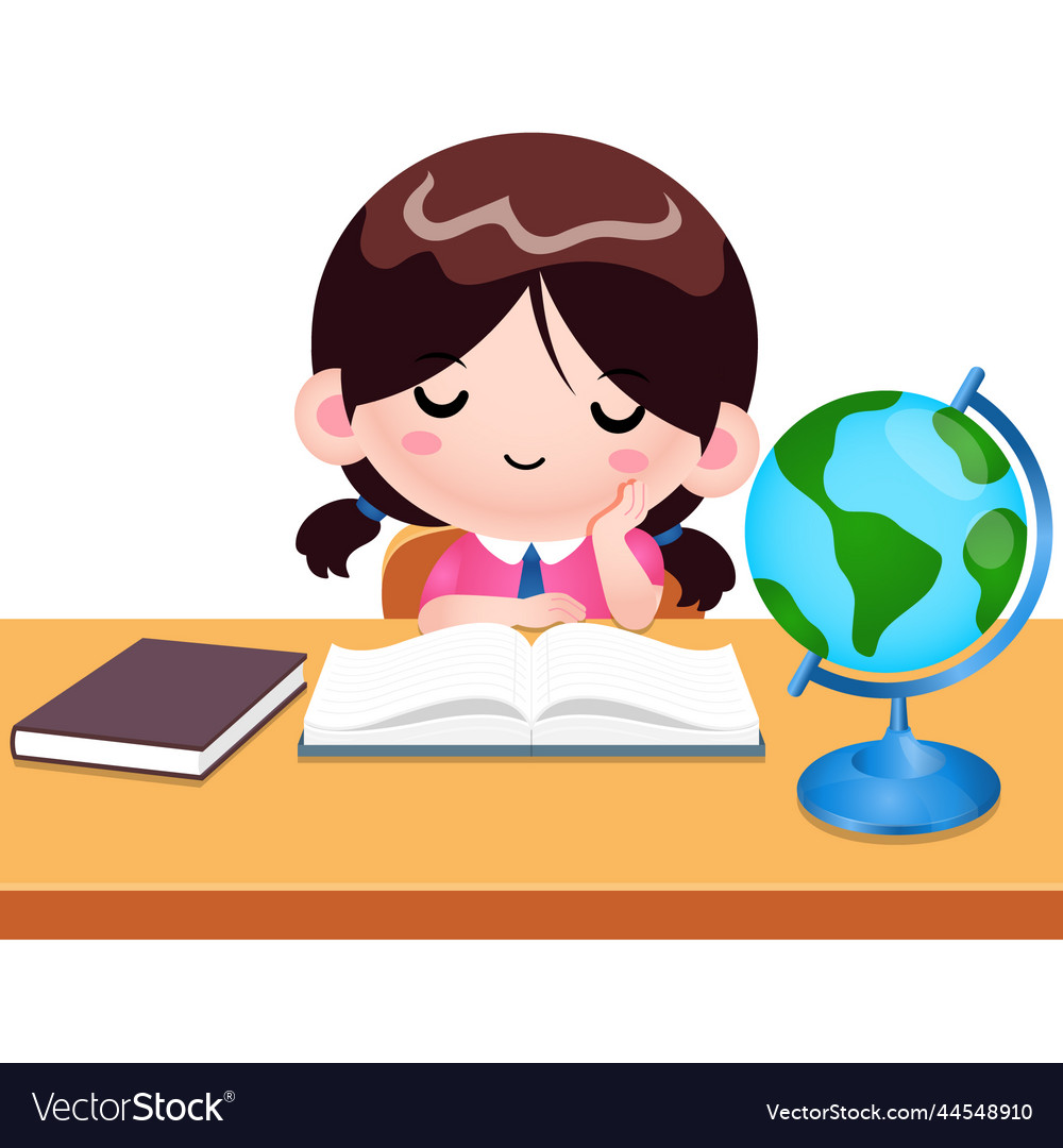 Cute girl reading a book and thinking