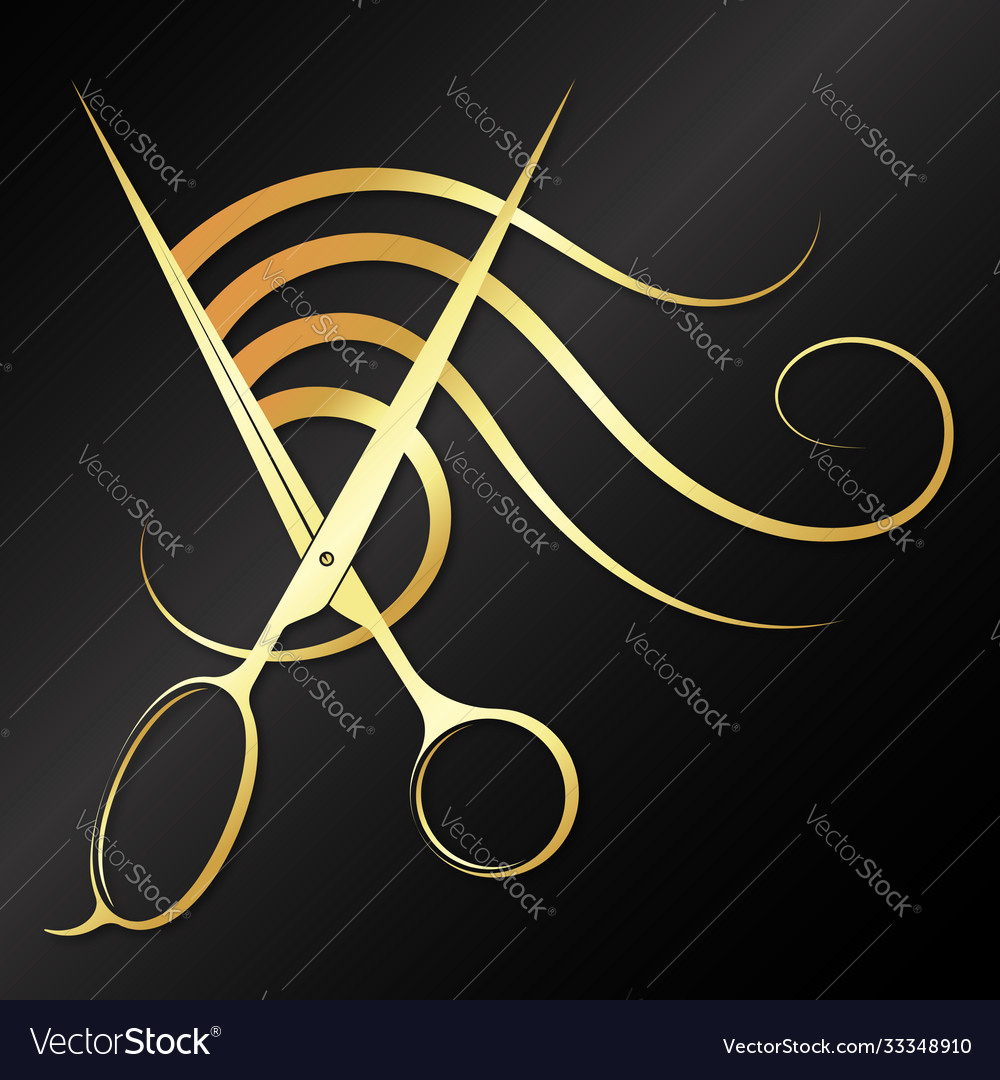 Gold scissors and curl hair design for beauty Vector Image