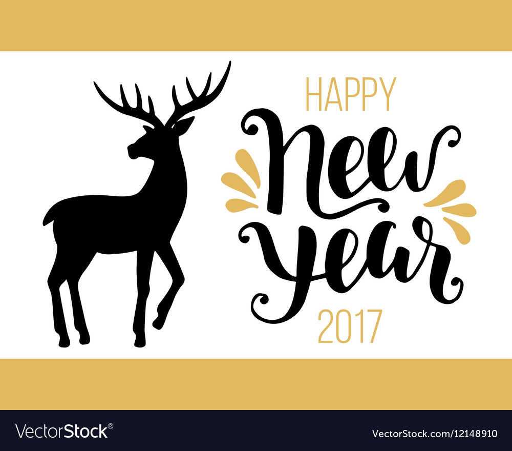 Happy New Year 2017 Card With Hand Drawn Deer Vector Image