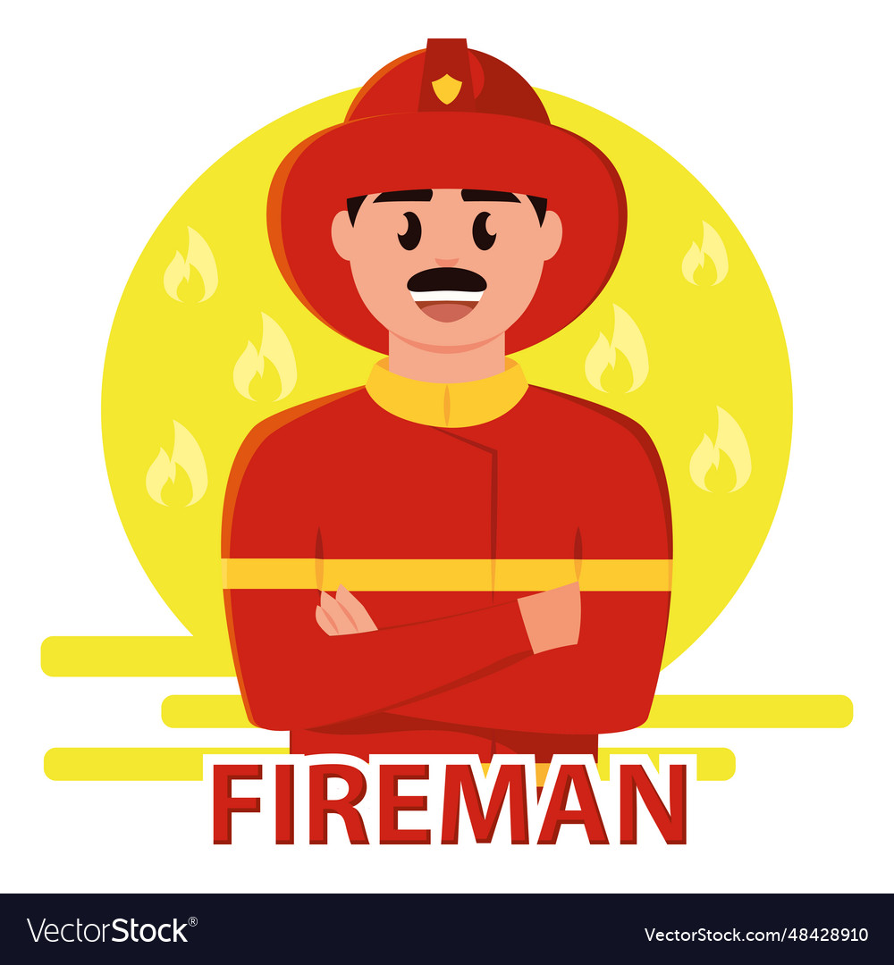 Isolated male cute fireman character profession Vector Image