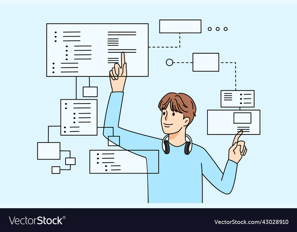 Male programmer working with tabs vector image Male programmer working with tabs