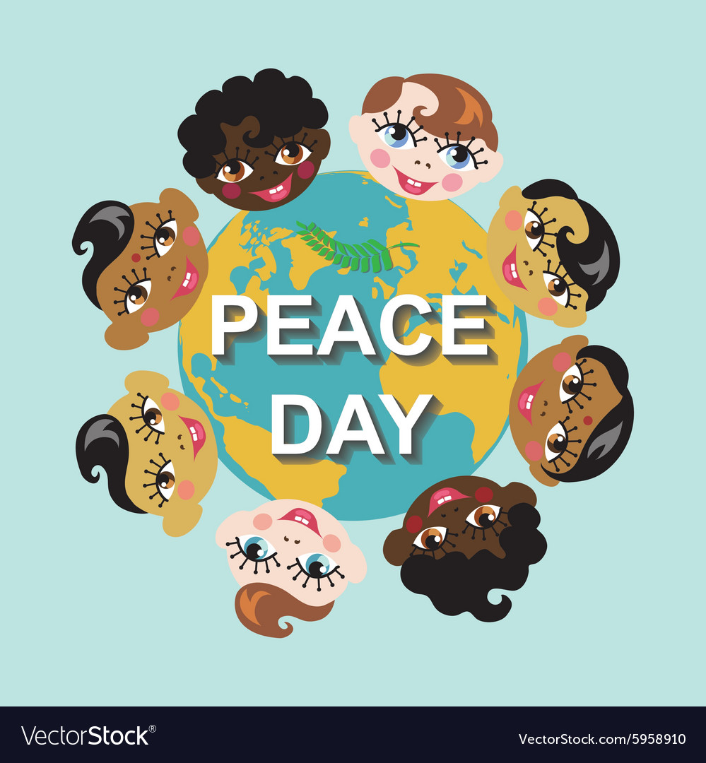 Peace Dayearth Globechildren Various Nation Vector Image