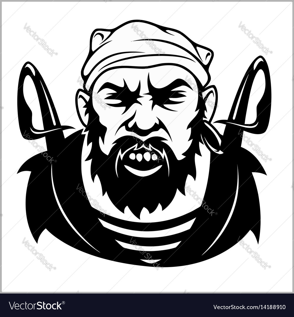Pirate captain holding two swords and bandanna