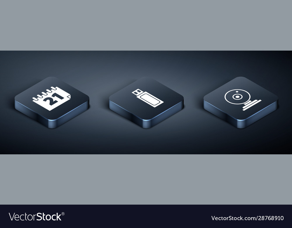 Set isometric calendar web camera and usb flash vector image Set isometric calendar web camera and usb flash