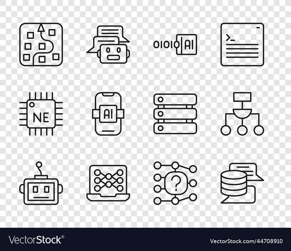 Set line artificial intelligence robot server vector image Set line artificial intelligence robot server