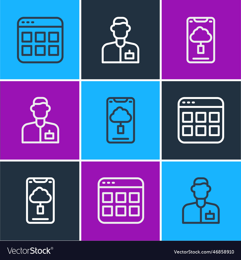 Set line browser files cloud technology data Vector Image Set line browser files cloud technology data