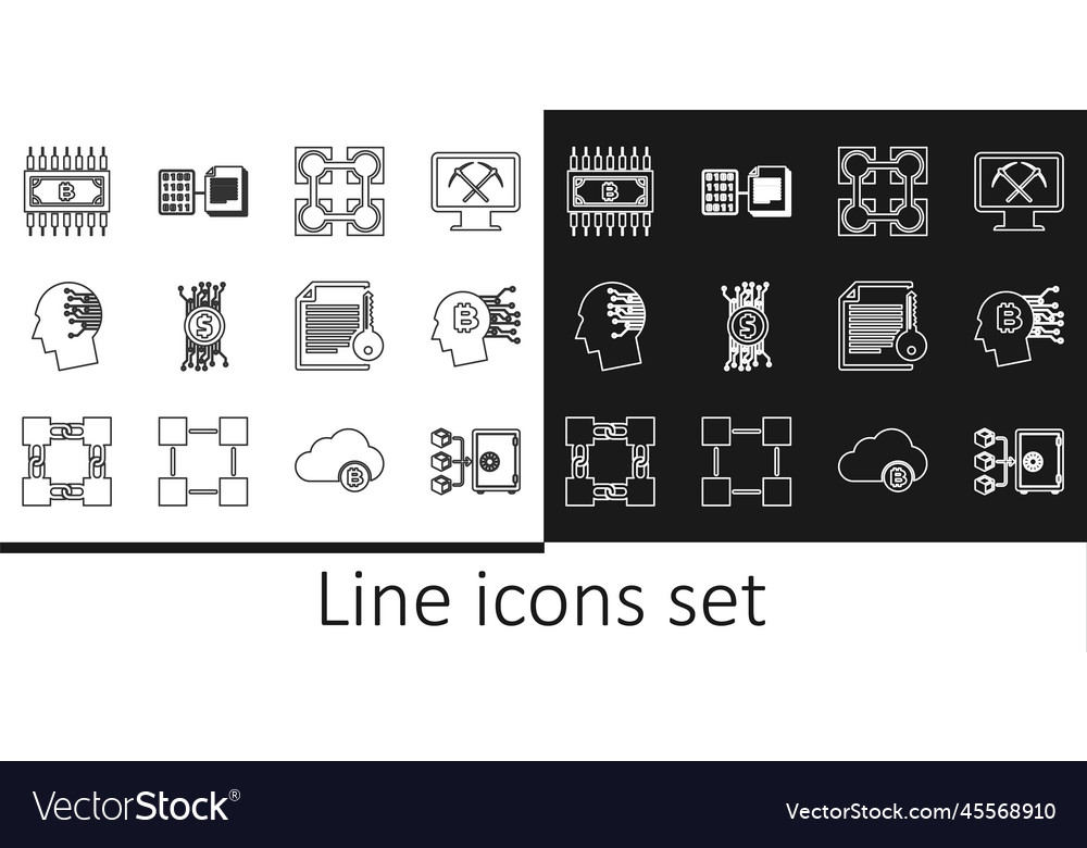 Set line proof of stake bitcoin think blockchain vector image Set line proof of stake bitcoin think blockchain