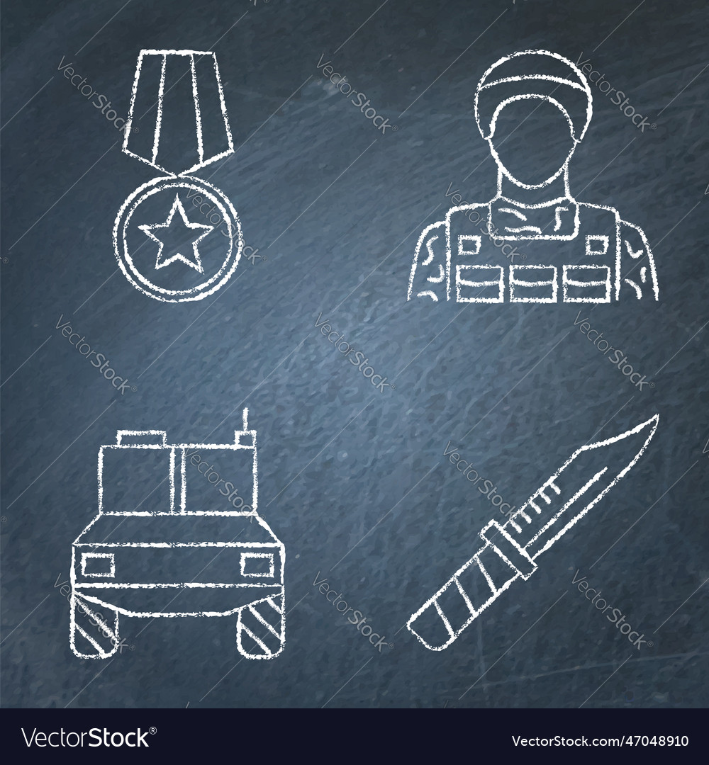 War and military icon set on chalkboard